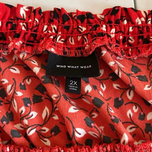 Who What Wear sleeveless floral red white & black smocked dress pockets size 2x - Picture 8 of 8